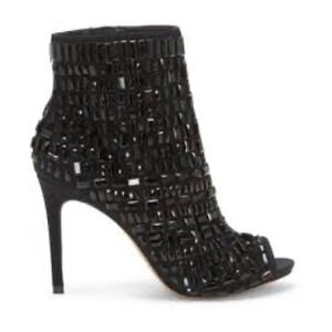 Jessica Simpson Black Studded Peep Toe Ankle Boots Stiletto Heel 9M ARGOLE